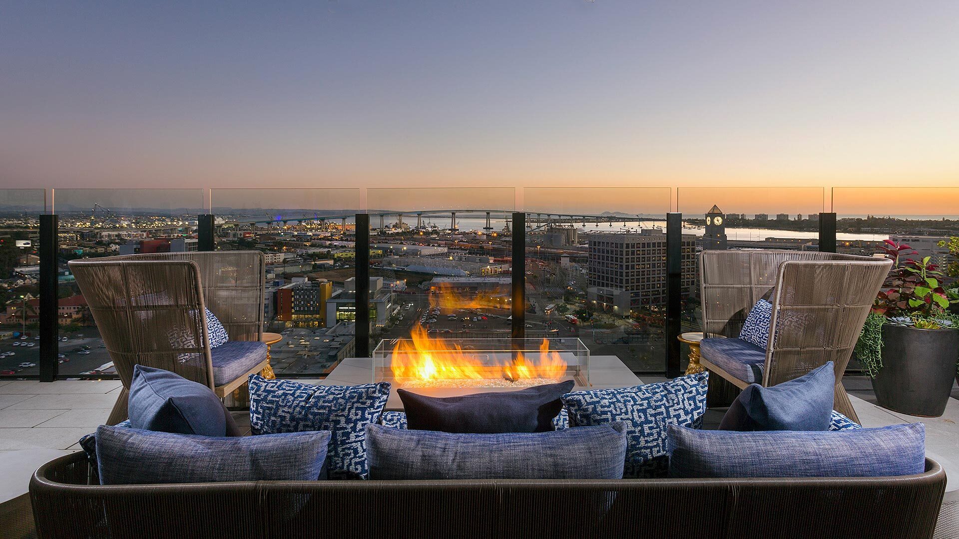 0724 ALX san diego rooftop pool firepit evening view 1