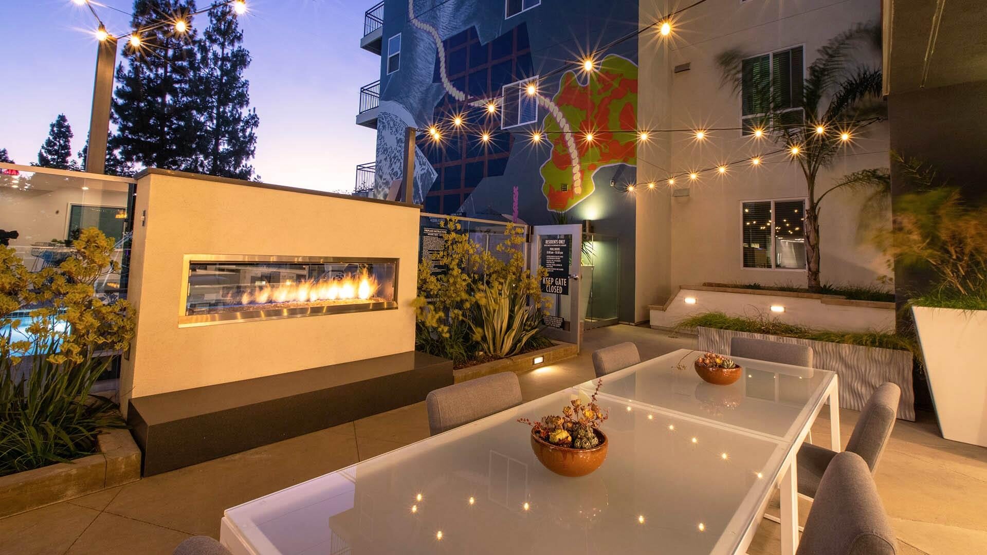 Mira apartments outdoor fireplace