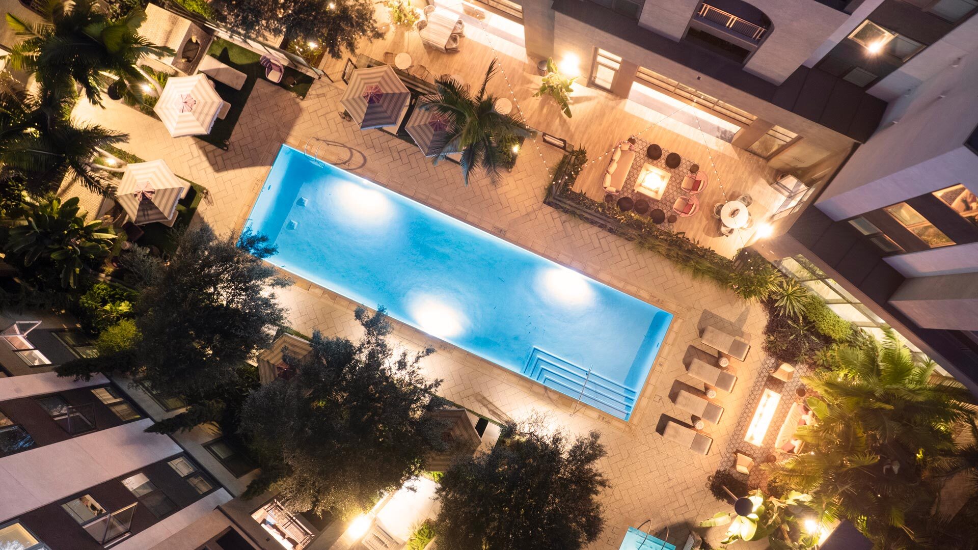 Vilara community resort style pool aerial view